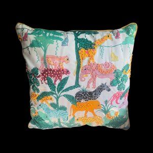 Colorful Embroidered Jungle Animal Pillow - 18"x18" 3D
